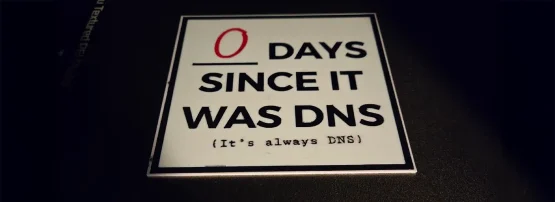 A road sign reading "It's always DNS"