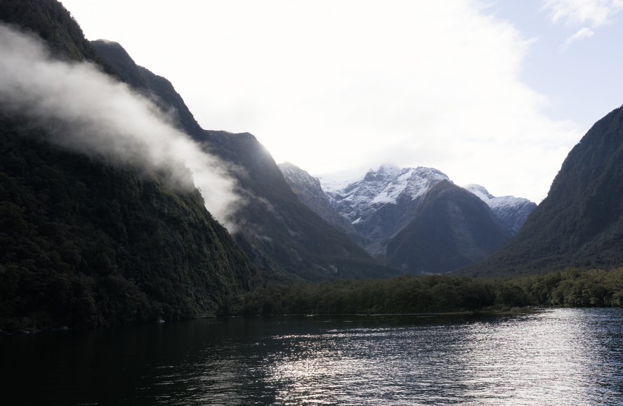 Mountain between a fjord valley in Milford Sound
