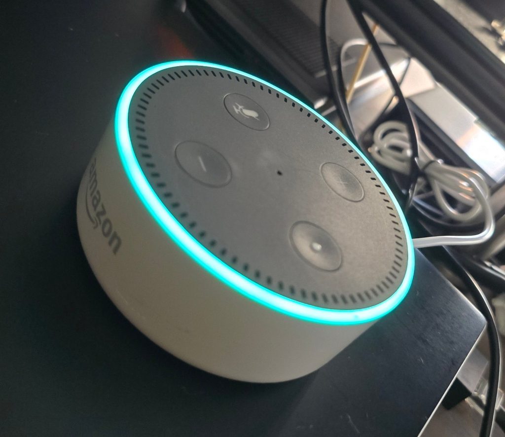 White Echo Dot 2nd Gen flashed with EchoMuse
