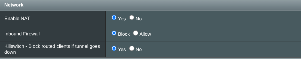 VPN killswitch toggle in Asus Router